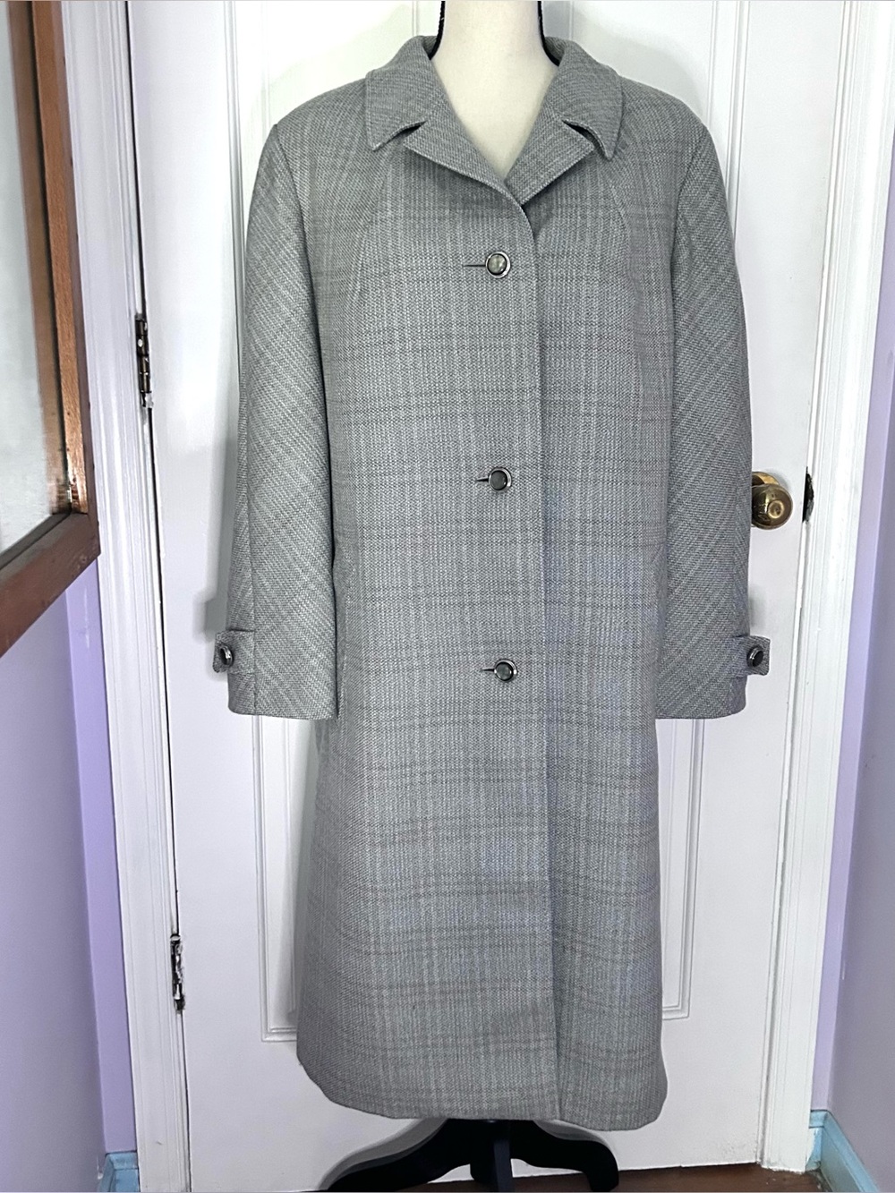 Vintage 60’s Maris Blue Gray Glen Plaid Wool Car Coat Women’s XL From Germany